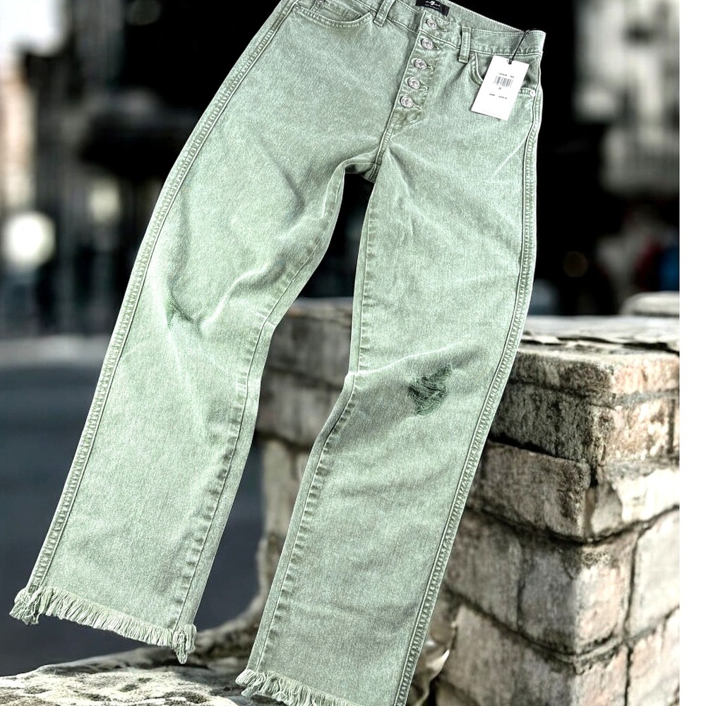 New‎ 7 For All Mankind Jeans 26 High Waist Cropped Straight Mint Button Fly